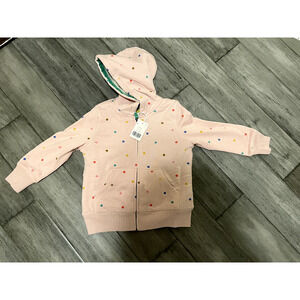 Girls Mini Boden Pink Polka Dot Sherpa Lined Jersey Jacket Coat 4-5 NWT